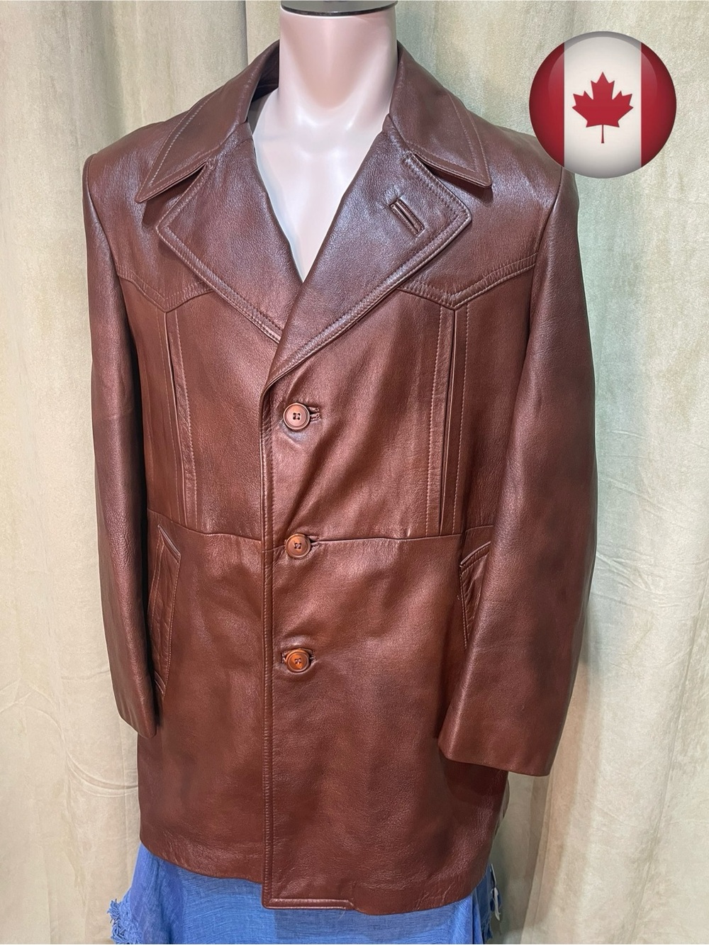 🇨🇦Vintage Brown Leather Trench Coat